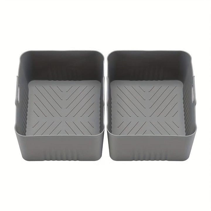 2 Piezas de Bandejas Reutilizables para Freidora de Aire con Asas - Antiadherentes y Resistentes al Calor, Aptos para Lavavajillas, Ideales para Navidad, Halloween, Pascua y Acción de Gracias, Utensilios de Cocina Multifuncionales, Diseño Estriado, Mango