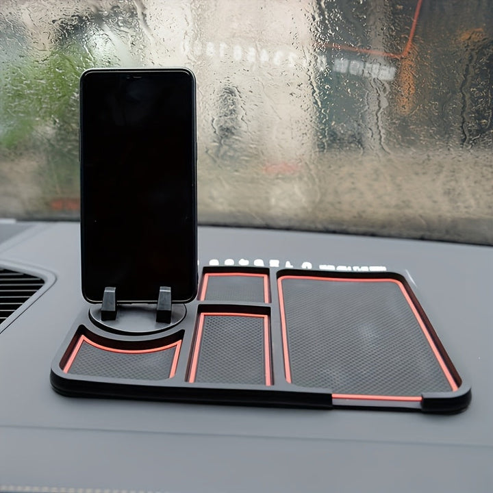 Soporte para Teléfono de Tablero del Coche con Placa de Matrícula Temporal y Aromaterapia, Base Antivibración Universal, Alfombrilla Antideslizante Compatible con 4 en 1