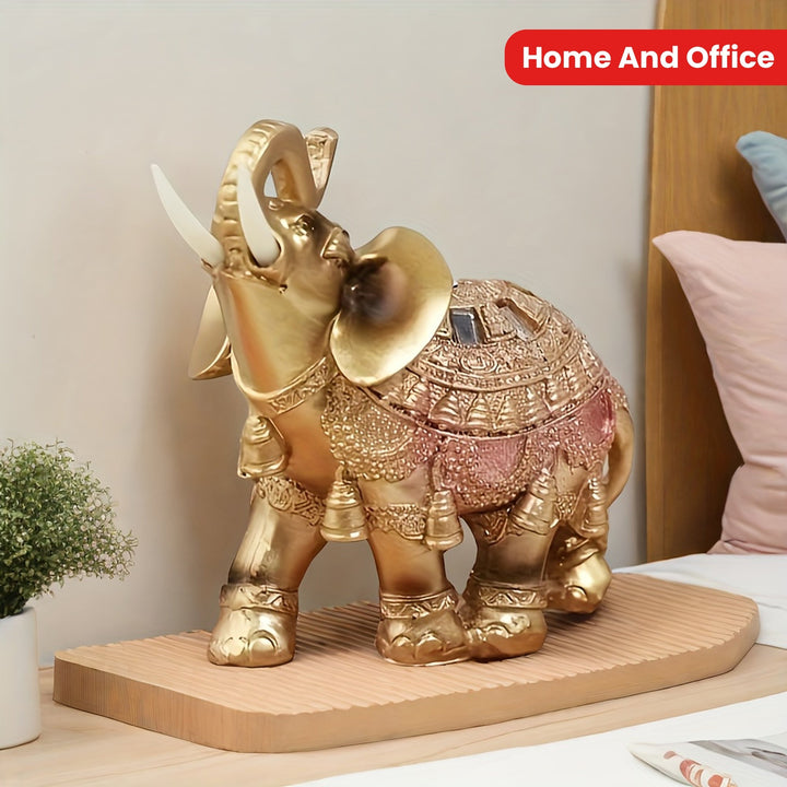 Estatua de Elefante Dorado Auspicioso - Decoración de Feng Shui para Riqueza y Prosperidad, Artesanía de Resina para Hogar y Oficina, Exhibición Versátil para Interiores/Exteriores