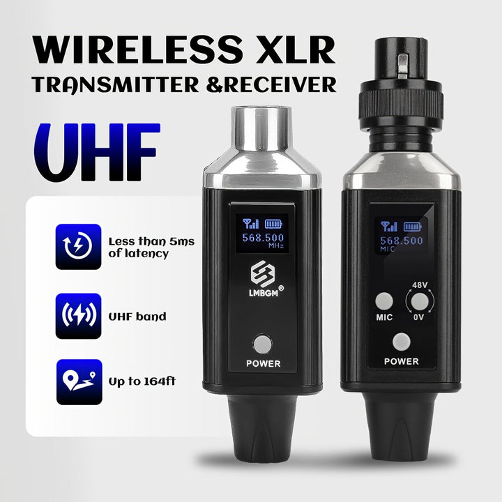 Microfono sin varillas profesional UHF, sistema de micrófonos recargable USB, con ganancia de audio incorporada, calidad de sonido HD sin pérdidas, función de cambio 48/0V en un solo botón, compatible con micrófonos dinámicos y condensadores