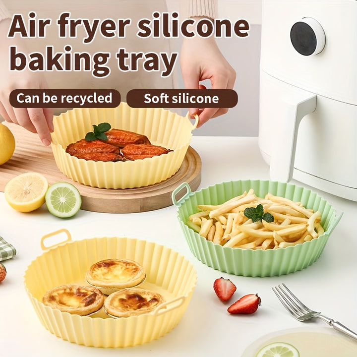 2 piezas de funda de silicona mejorada y reforzada para freidor de aire de grado alimenticio, adecuada para freidor de aire de 5-6 litros, fácil de limpiar y reutilizable, bandeja de silicona reforzada con almohadilla antideslizante.