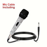Micrófono de mano dinámico Heikuding con efecto diamante y cable XLR de 5,0 metros - Micrófono de clip de alta sensibilidad para cantar, grabar voz, actuaciones en vivo - Blanco, micrófono de canto, equipo de audio profesional, diseño metálico elegante,