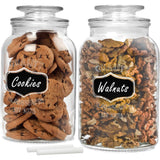 Jarras de vidrio redondo con tapas selladas, adecuadas para galletas, dulces, granos - Juego de jarras de galletas que incluye etiquetas de pizarra y lápiz - 3.79/7.57 tazas (2 piezas/1 pieza), transparentes