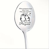 1 Pieza, Cuchara De Acero Inoxidable Con Diseño De Pingüino Grabado, Ideal Para Café, Helado, Té, Postres, Regalo Para Cumpleaños, Regalo Para Navidad Y Suministros Para Fiestas En Casa, Cafetería U Oficina