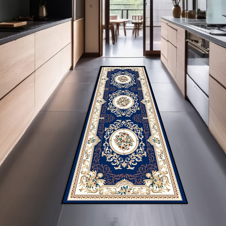 Alfombra Elegante Larga Antideslizante Lavable - Diseño Geométrico Moderno en Azul, Beige y Marrón, Ideal para Pasillos, Escaleras y Decoración de Corredores de Hoteles, Alfombra Personalizable, Material de Poliéster Lavable a Máquina