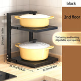 Estante de olla de acero inoxidable de 2 niveles, organizador de cocina ajustable para almacenamiento en encimera y debajo del fregadero, duradero y resistente a la corrosión, forma rectangular, soporte de olla montado en pared para uso en cocina hogareña