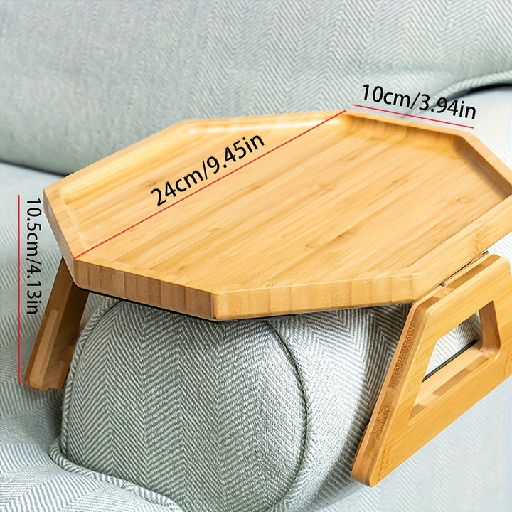 Bandeja de Apoyo de Brazo de Sofá de Bambú - Mesa de Sofá con Clip para Snacks, Bebidas y Controles Remotos - Diseño que Ahorra Espacio