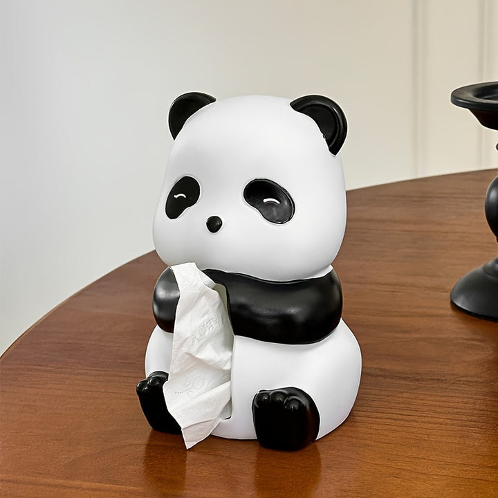 1 caja de pañuelos en forma de panda - Diseño negro y blanco, forma cuadrada elegante, perfecta para decorar el salón o el baño, accesorio de baño | Diseño juguetón | Resina duradera, decoración de panda