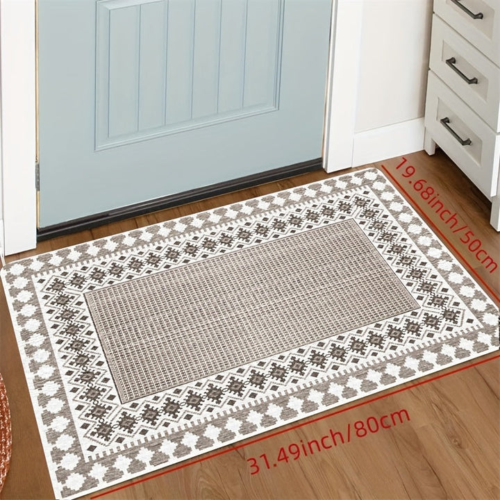 Alfombra étnica estilo boho, 1 unidad - Textura tejida desgastada, suave y lavable a máquina, para sala, dormitorio o entrada, antideslizante, rectangular, de poliéster, alfombra de área | Estilo bohemio | Lavable a máquina
