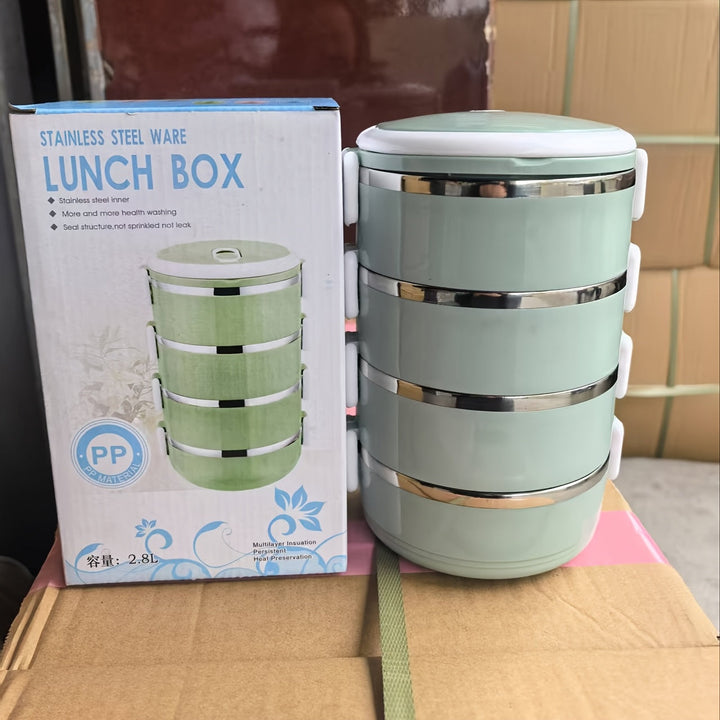 Juego de Lonchera de Acero Inoxidable - Caja Bento Aislada de 1 Capa con Tapa, Lavable a Mano, Forma Cilíndrica, Ideal para Oficina, Escuela, Camping y Picnic, Recipiente de Almacenamiento (2800ml)