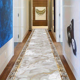 Alfombra de corredor moderna con patrón de mármol, 1 pieza, terciopelo diamante dorado, alfombra geométrica europea de lujo, alta calidad, ideal para pasillo o lavandería
