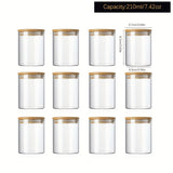 Doce recipientes de almacenamiento de granos, café y mora de vidrio de alta borosilicato de 210ml/280ml/340ml con tapa redonda de madera transparente.