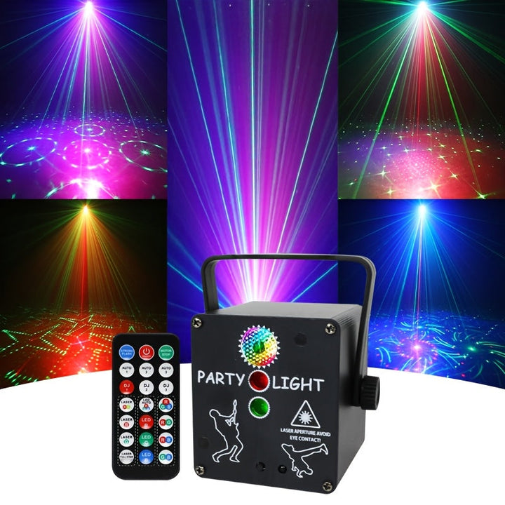 1 unidad de luces LED RGB para fiestas, 3 en 1, USB, con control remoto, proyector de luces estroboscópicas y discoteca, ideal para bares, cumpleaños, clubes, bodas, eventos comerciales y fiestas