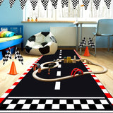 1pc Alfombra de Pista a Cuadros en Blanco y Negro, 60*250cm - Runner Deportivo de Poliéster con Diseño "START", Ideal para Fiestas Temáticas de Carreras y Decoraciones de Cumpleaños