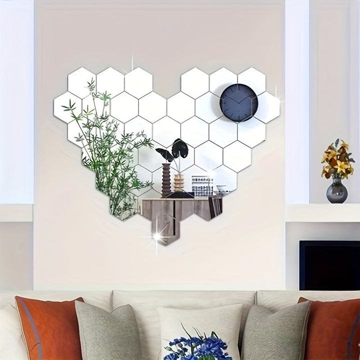 13 piezas de espejos hexagonales grandes de acrílico suave plateado, adhesivos para pared, decoración para baño, sala y dormitorio, hazlo tú mismo