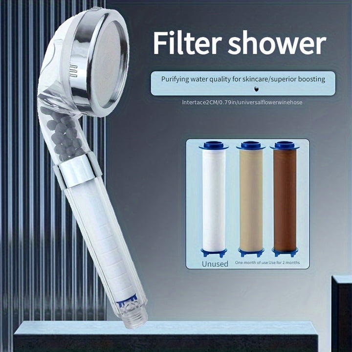 Cabezal de ducha con filtro iónico de alta presión, montaje en pared y colgante - Antiséptico, rociador de lluvia de ahorro de agua, ajuste universal, no necesita electricidad, cuerpo de plástico con acabado pulido (filtro original incluido)