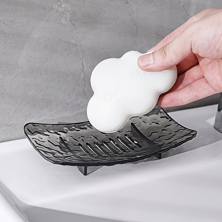 Jabonera Individual con Tira de Drenaje, Almacenamiento Multifuncional para Escritorio, Pequeño Estante de Almacenamiento - Ahorra Espacio - Perfecto para Baño y Cocina, Material PET Duradero, Diseño Creativo de Onda de Agua