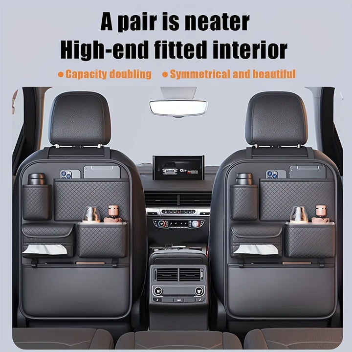 Organizador de Asiento Trasero para Coche con Patrón de Diamante en Cuero PU - 1pc, Almacenamiento Multicompartimento para Botellas de Agua, Tabletas y Accesorios, Ahorra Espacio para Autos, Camionetas y SUVs ()