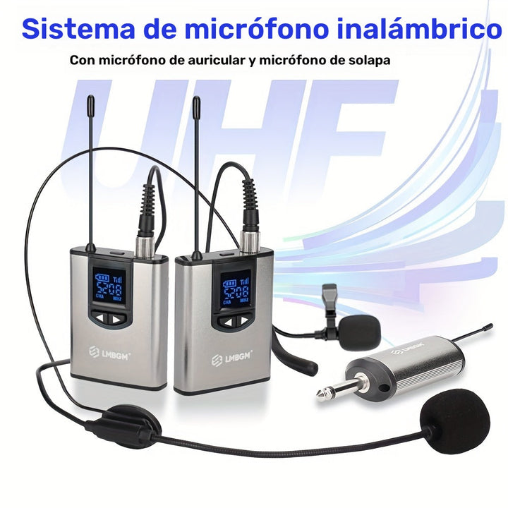 1pc Sistema de micrófono inalámbrico UHF, kit de micrófono de solapa y bodypack recargable con control de volumen, omnidireccional, carga USB, conector de 6,35 mm para karaoke, transmisión, canto - Ideal para aulas, conferencias, transmisiones en vivo, p