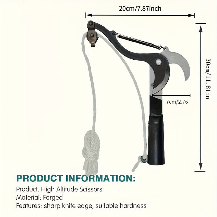 Tijeras de poda de rama de alta montaña - Eficientes tijeras telescópicas de rama alta para la recolección de árboles frutales, poda de árboles y uso agrícola - Mango ergonómico negro con anclaje de cuerda verde, hoja de acero aleado duradera, no necesit
