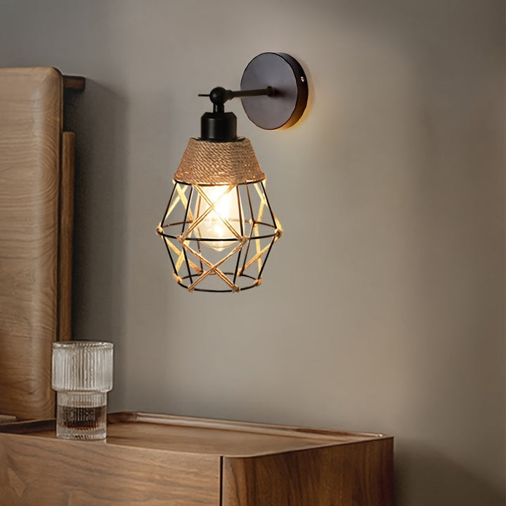 1 lámpara de pared estilo tropical retro rural, ángulo ajustable, base E27, para sala, dormitorio o pasillo (sin bombilla)