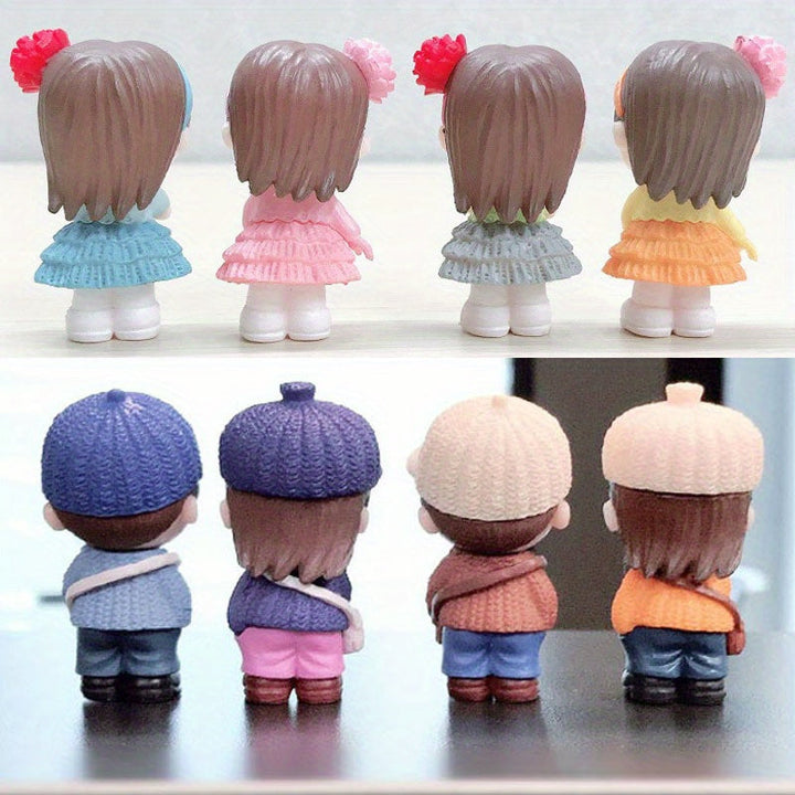 8 piezas de figuras de pareja en miniatura, muñecas coleccionables de PVC para decoración de interiores y exteriores, accesorios de bricolaje para varios tipos de habitaciones, no requiere electricidad.