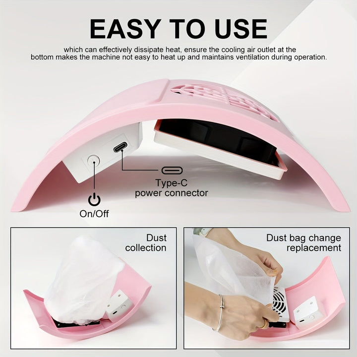 Aspiradora Profesional para Polvo de Uñas - Estación de Manicura USB para Salón y Hogar, Sistema Silencioso de Limpieza con Colector de Polvo para Artistas y Clientes, Sin Batería Necesaria, Diseño Elegante y Compacto, Construcción en Plástico