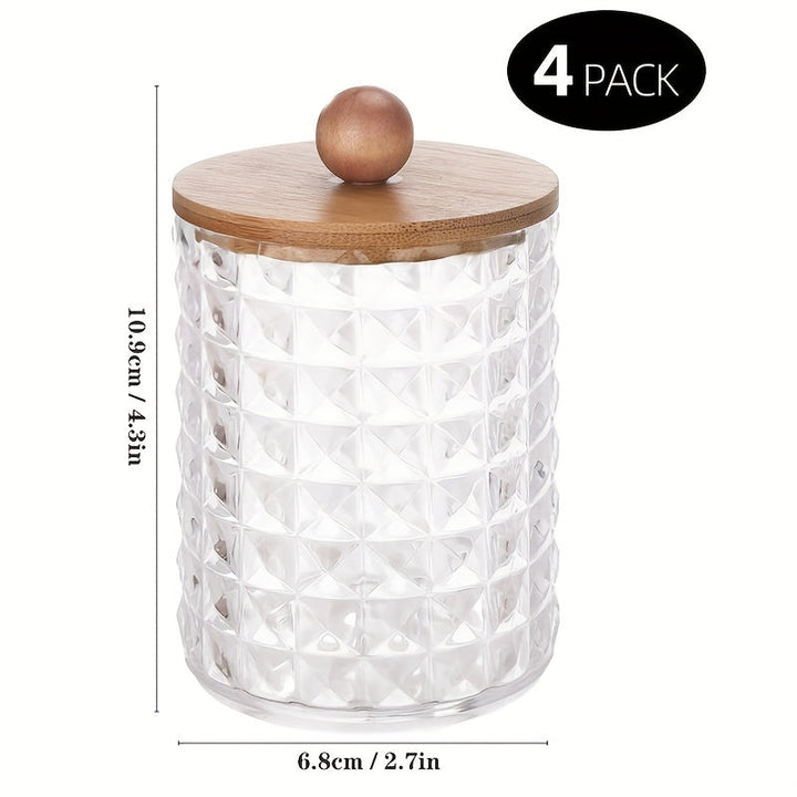 4 frascos dispensadores para bolas de algodón, hisopos, discos redondos y palillos de hilo dental - Frasco de plástico de 10 oz con tapa marrón para organización en el baño