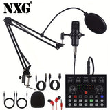 Kit de Interfaz de Audio NXG - Tarjeta de sonido profesional todo en uno con micrófono condensador, batería recargable, control de volumen y soporte: ideal para grabación de alta calidad, transmisión en vivo, streaming, juegos y karaoke