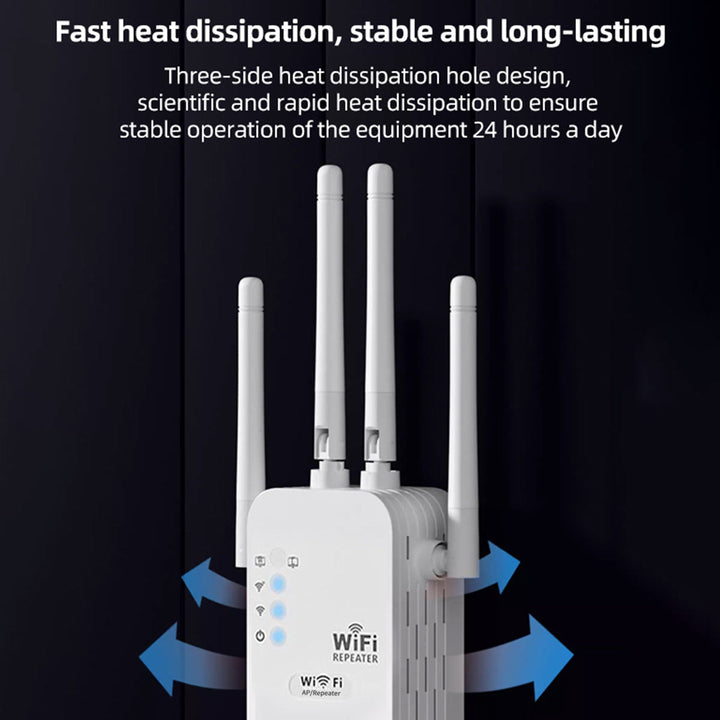 Amplificador de señal Wi-Fi de EE. UU., cobertura superancha, 1200 Mbps, doble banda 2,4 y 5 GHz, extiende hasta 8500 pies cuadrados, Wi-Fi de alta penetración, conecta hasta 35 dispositivos, configuración fácil de un solo clic, 4 antenas omnidireccional