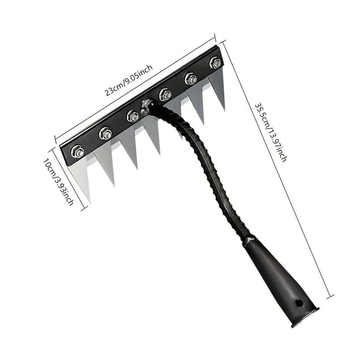 1 Herramienta Multifuncional de Alta Resistencia - Rastrillo de Hierro, Acero al Carbono Anticorrosivo. Ideal para Deshierbe/Reconversión de Tierras/Suelos Sueltos, Cultivación Fácil y Rápida a 5-6 cm de Profundidad