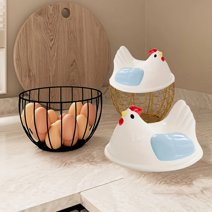 1 cesta para huevos en forma de gallina con tapa de plástico, duradera, estilo moderno rústico, juego de almacenamiento para cocina y comedor, ideal para huevos y snacks