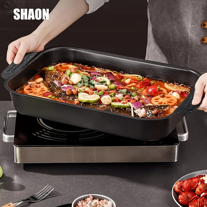 SHAON 1 sartén de acero inoxidable para pescado, bandeja rectangular para horno, bandeja para cocina de inducción doméstica, bandeja antiadherente, apta para hornear y barbacoa