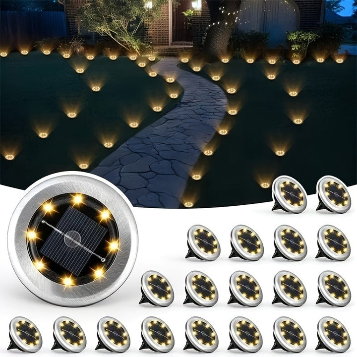 8 luces solares para jardín, iluminación LED para caminos, garajes, patios y jardines traseros, batería de níquel, montaje semi-inclinado, acabado pulido, control fácil con botón, diseño desmontable, iluminación cálida, cuerpo duradero de acrílico, espac