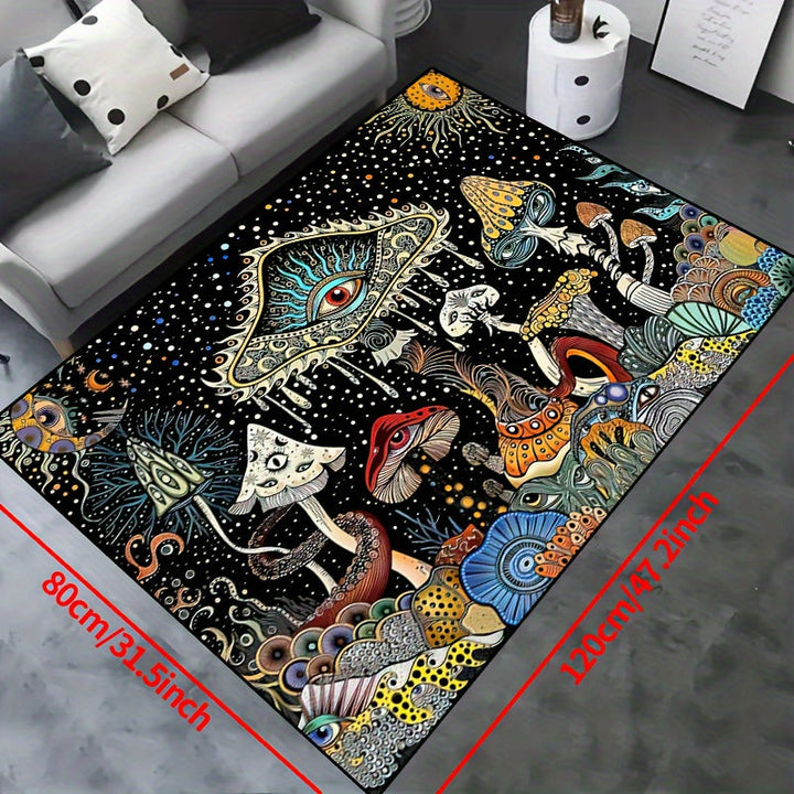 Una alfombra lavable antideslizante con patrón de champiñones, adecuada para salones, dormitorios y decoración de jardín de patio al aire libre, decoración para el hogar y embellecimiento de habitaciones.