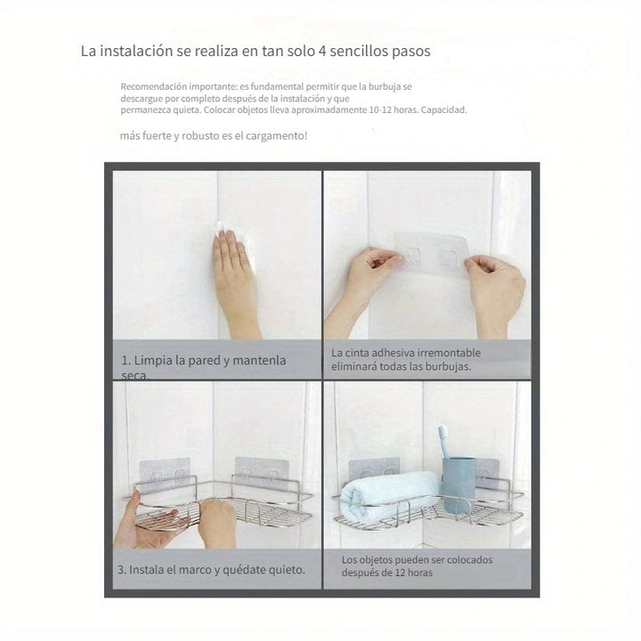 Estante de ducha de esquina de acero inoxidable - Estante triangular de barra plana engrosada sin perforaciones para la organización del baño y la cocina