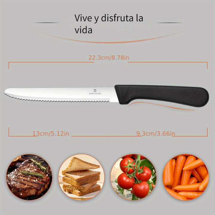 Juego de 6 Cuchillos de Cocina, Juego de 6 Cuchillos para Bistec y Tomate - Acero Inoxidable Premium, Afilados y Duraderos, Ideales para Verduras, Frutas y Pan, Adecuado para Comidas Familiares, Picnic al Aire Libre, Seguro en Lavavajillas