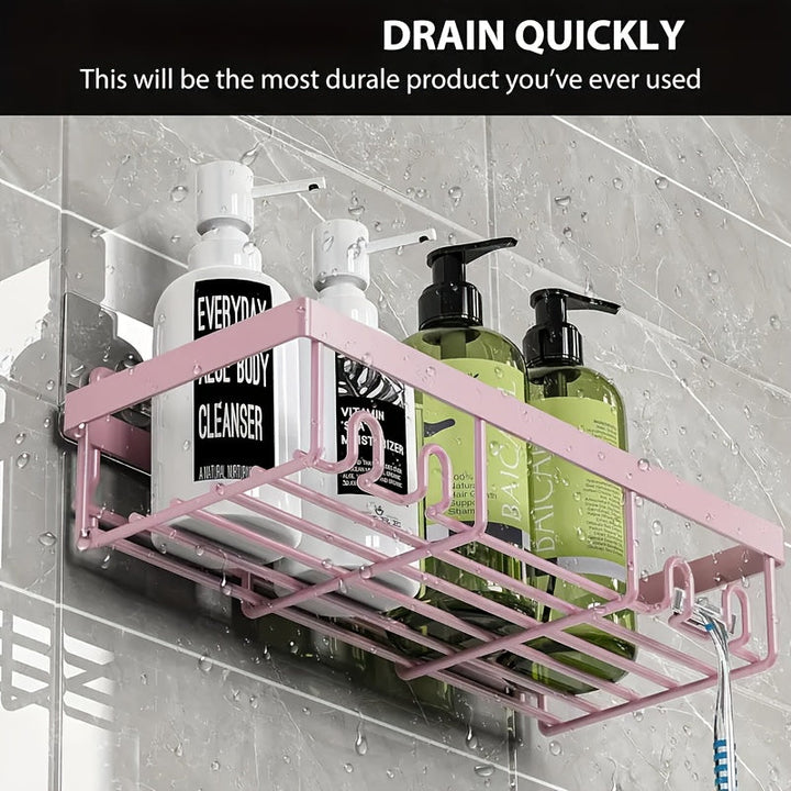 2 piezas de organizador de ducha pegajoso rosa, acero inoxidable resistente a la oxidación, soporte de almacenamiento montado en la pared sin taladrar, adecuado para baño y cocina - Diseño que ahorra espacio, ideal para uso en la habitación de ducha, acc