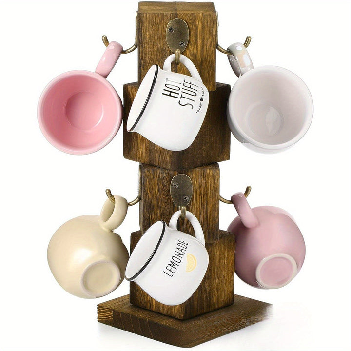 1pc Porta Taza de Madera Pulida, Soporte de Taza de Café Giratorio, Estantería Multipropósito para Colgar en la Mesa de la Cocina, Organizador de Tazas de Madera Sólida