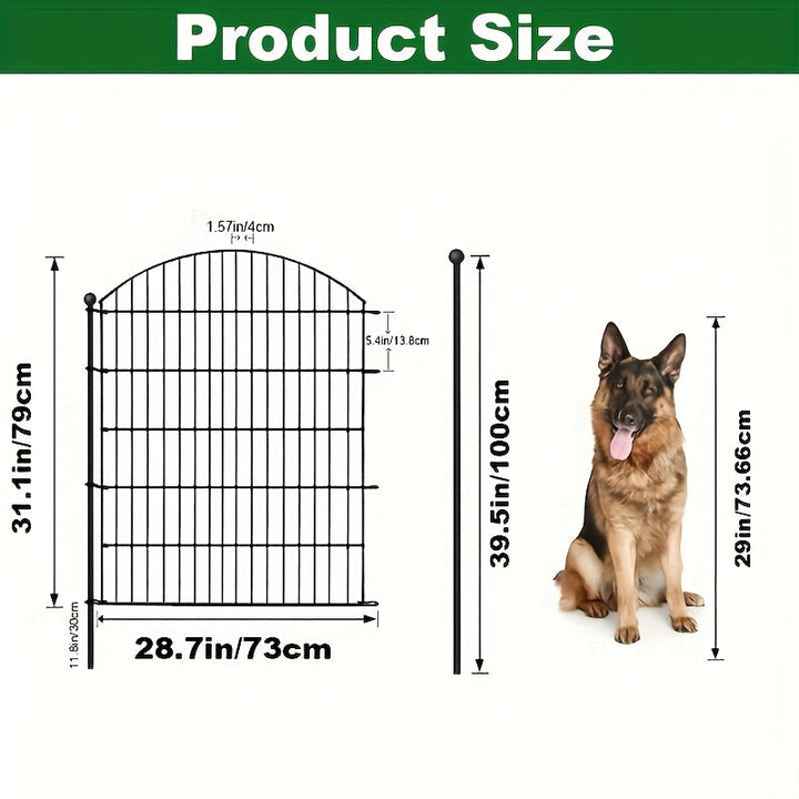 Valla Decorativa de Jardín Metálica de 108.97cm (Altura) con Arco y Cerradura para Puerta, Set de 6/10/11 Piezas sin Excavación, Barrera Animal Antirrobo, Malla de Alambre a Prueba de Óxido para Mascotas, Adecuada para Perros, Conejos y Patio,