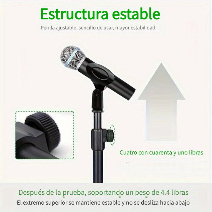 [Micrófono Soporte Ajustable de Hierro] Soporte de Micrófono de Hierro Ajustable de Alta Resistencia 1ud - Portátil para Transmisión, Conferencia, Transmisión en Vivo, Reunión - Negro