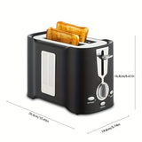 Toaster de acero inoxidable negro de 2 rebanadas con función de hacer sandwiches y congelador - Material duradero de PP, fácil de limpiar, perfecto para desayuno en casa, fabricante de sandwiches