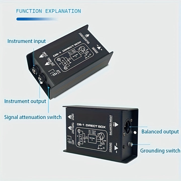 Transformador de Impedancia para Guitarra, Transformador de Adaptación de Impedancia Pasivo QudosXy DB-1 de Construcción de Hierro sin Carga de Canal Único para Guitarra, Bajo, Teclado, Negro