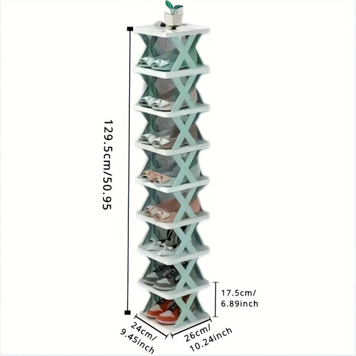 1 estante plegable para zapatos que ahorra espacio con diseño de doble fila para autocaravanas, baños y dormitorios - Plástico de PVC azul duradero, caja de almacenamiento compacta y portátil, organizador de almacenamiento de zapatos