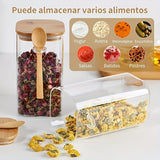 Juego de 2, 3 o 4 frascos de vidrio herméticos con cuchara y tapa de bambú - Recipientes de cocina a prueba de fugas ideales para granos, hojas de té, granos de café y especias - Perfectos para organizar la despensa