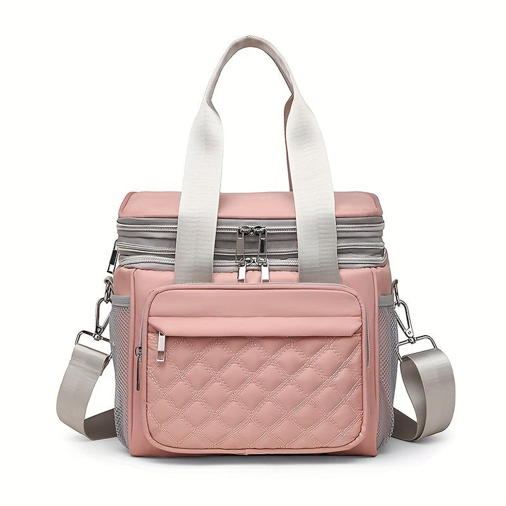 bolso Tote de Almacenamiento Multifuncional para el Hogar y Exteriores con Doble Capa en Rejilla Romboide, Gran Capacidad, No Contacto con Alimentos