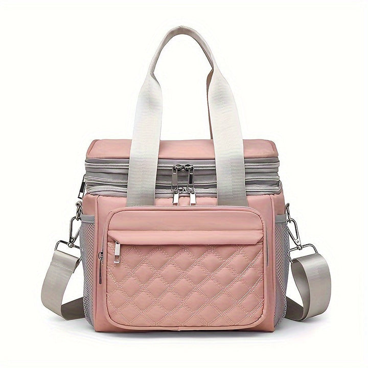 bolso Tote de Almacenamiento Multifuncional para el Hogar y Exteriores con Doble Capa en Rejilla Romboide, Gran Capacidad, No Contacto con Alimentos