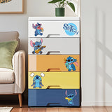 Armario de plástico apilable de 4/5/6/7 capas Stitch, 50cm de ancho, diseño rectangular moderno con ruedas, incluye calcomanías Stitch, ideal para salón, baño, balcón, almacén - Organizador multiusos, almacenamiento de armario, diseño juguetón, almacenam