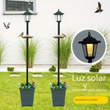 Comedero para pájaros solar retro con maceta inferior, ideal para decoración de jardín, lámpara solar creativa de doble nivel para ambiente exterior