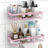 2 piezas de organizador de ducha pegajoso rosa, acero inoxidable resistente a la oxidación, soporte de almacenamiento montado en la pared sin taladrar, adecuado para baño y cocina - Diseño que ahorra espacio, ideal para uso en la habitación de ducha, acc